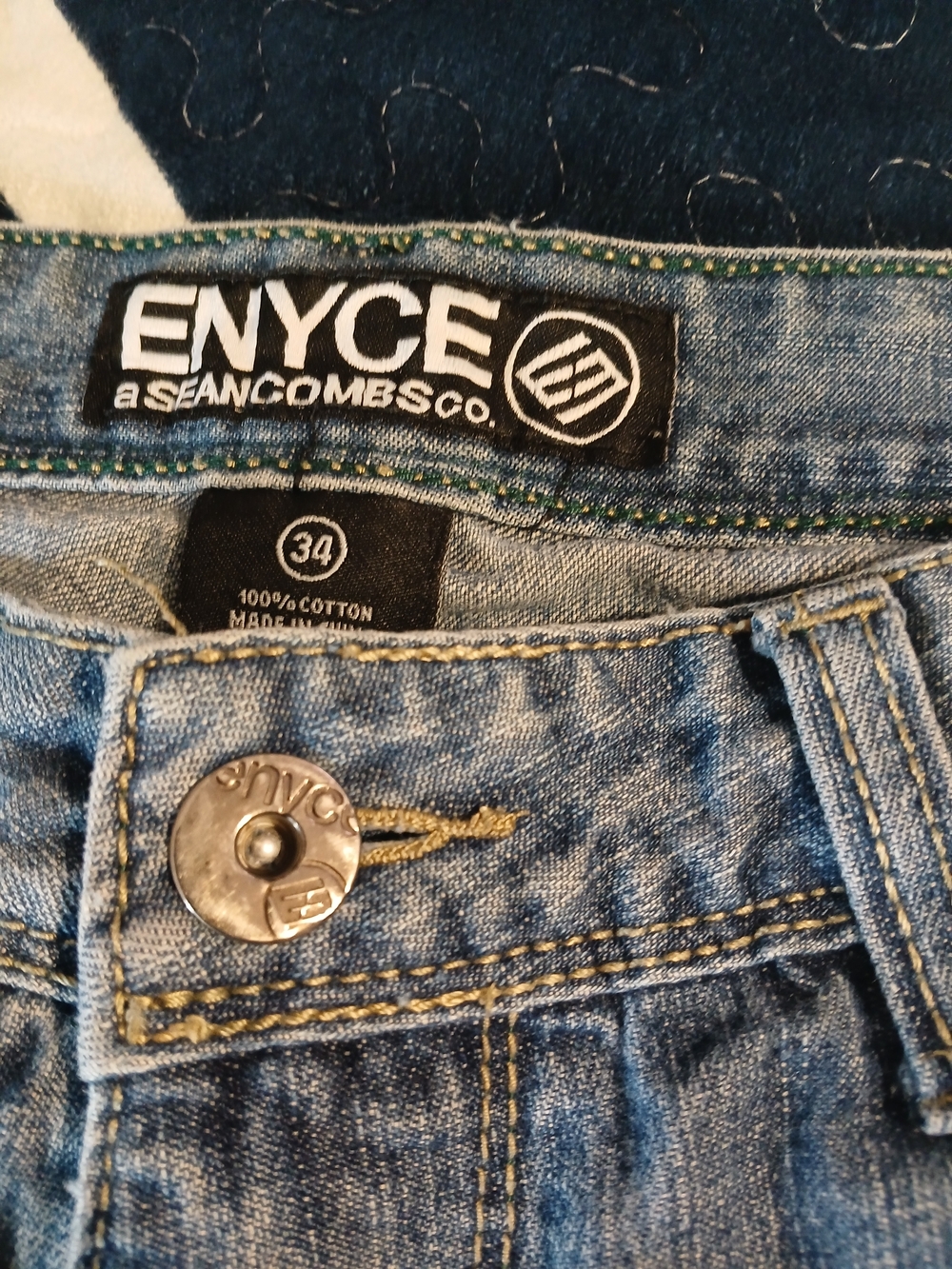 ENYCE Mens Medium Blue Denim Jeans with Branded Button